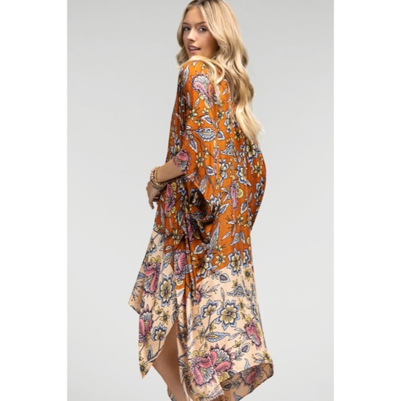 SOLD OUT Multi Color Garden Spring Floral Boho Bohemian Kimono Wrap Coverup - Picture 3 of 6